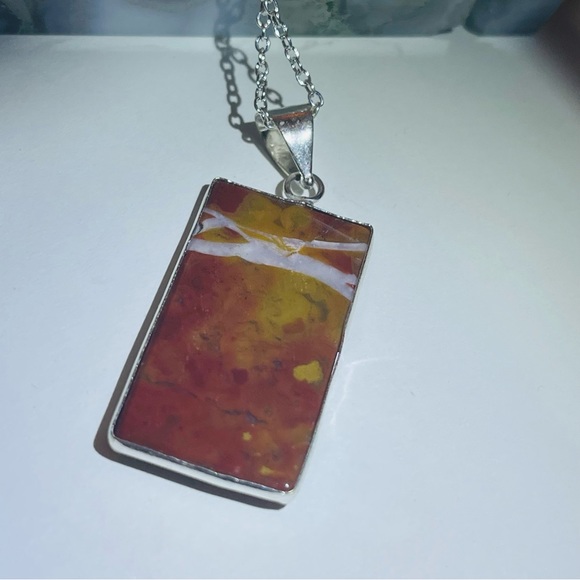 New Artisan Handmade Natural Mookaite 925 Sterling Silver Rectangular Necklace - Picture 15 of 16